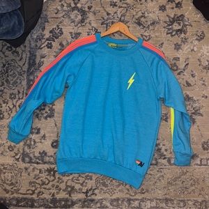RARE aviator nation neon blue lightening bolt sweatshirt